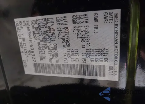 2015 Nissan Pathfinder Platinum from USA, damaged, VIN 5N1AR2MM4FC698327